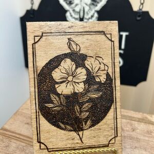 Floral Stippled Wood-burned Wall Plaque